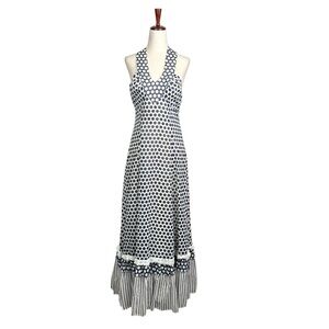 David Butler Pressler VTG 70s Polkadot Halter Neck Maxi Dress Boho Festival XS